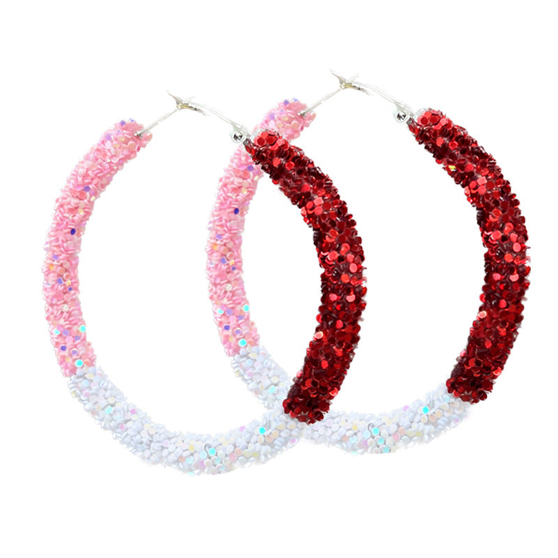Wholesale Valentine's Day Love Sequin Party Glitter Pink and Pink Color Exaggerated Earrings
